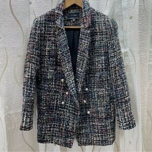 Le Chateau‎ Womens Multicolor Tweed Double Breasted Pearl Button Blazer P/S
